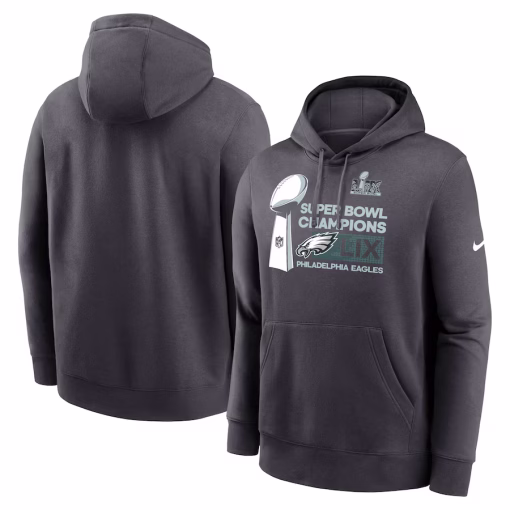 Philadelphia Eagles Nike Super Bowl LIX Champions Locker Room Trophy Collection Club Fleece Pullover Hoodie – Anthracite