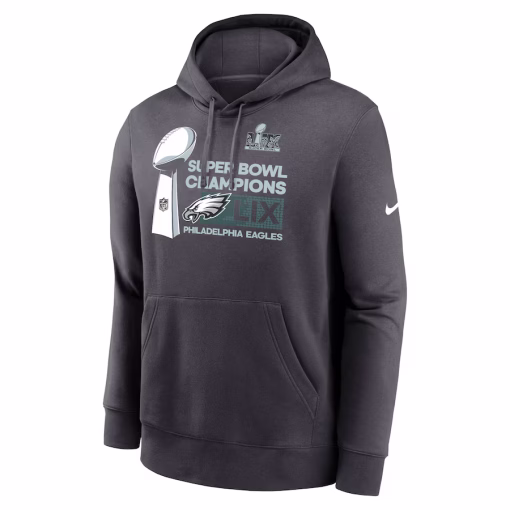 Philadelphia Eagles Nike Super Bowl LIX Champions Locker Room Trophy Collection Club Fleece Pullover Hoodie – Anthracite - Image 2