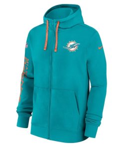 Alternative view of Miami Dolphins Nike 2024 Sideline Club Full-Zip Hoodie – Aqua