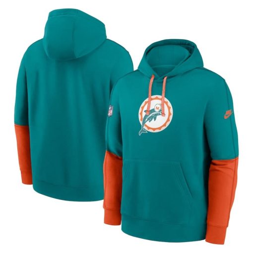 Miami Dolphins Nike Throwback Logo Club Tri-Blend Pullover Hoodie – Aqua
