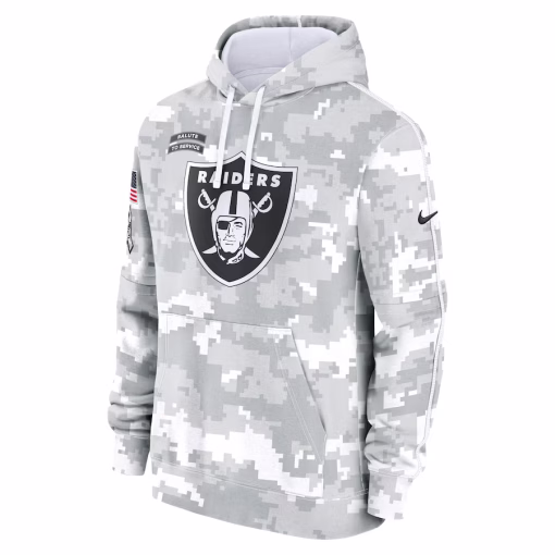 Las Vegas Raiders Nike 2024 Salute to Service Club Fleece Pullover Hoodie – Arctic Camo - Image 2