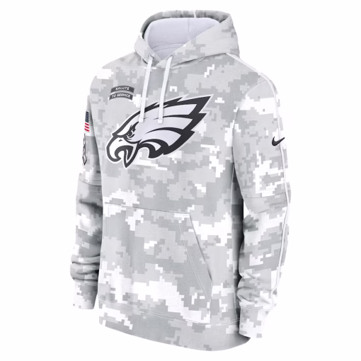 Men’s Philadelphia Eagles Nike Arctic Camo 2024 Salute to Service Club Fleece Pullover Hoodie - Image 2
