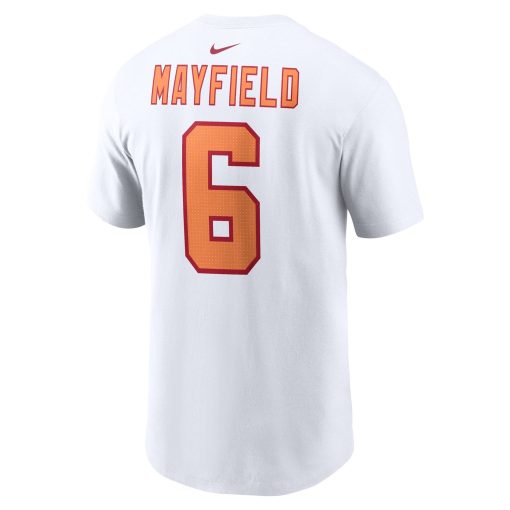 Baker Mayfield ’76 Tampa Bay Buccaneers Nike 50th Season Name & Number T-Shirt – White - Image 3