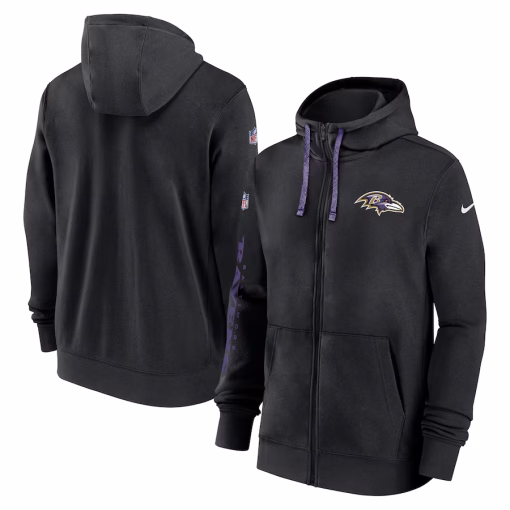 Baltimore Ravens Nike 2024 Sideline Club Full-Zip Hoodie – Black