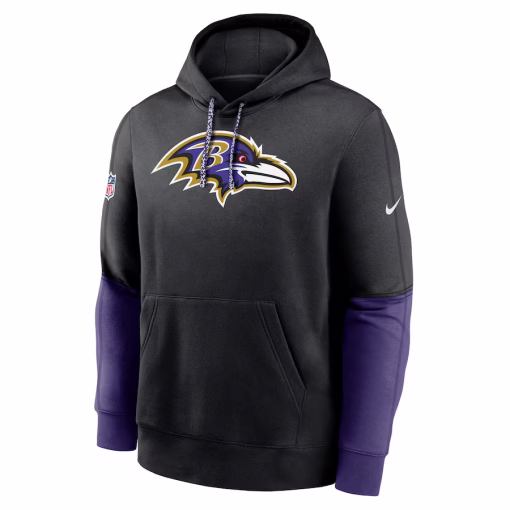 Baltimore Ravens Nike 2024 Sideline Club Pullover Hoodie – Black - Image 2