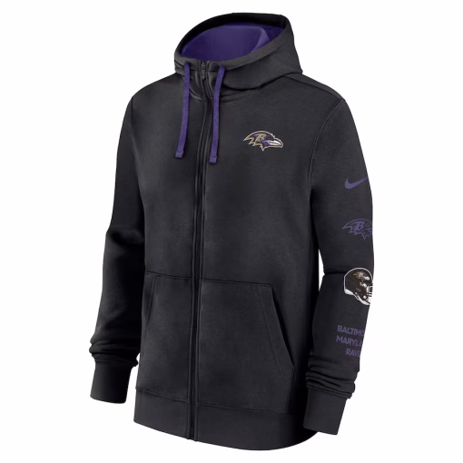 Baltimore Ravens Nike Club Full-Zip Hoodie Jacket – Black - Image 2