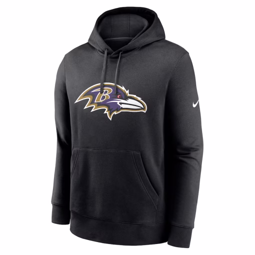 Baltimore Ravens Nike Club Logo Pullover Hoodie – Black - Image 2
