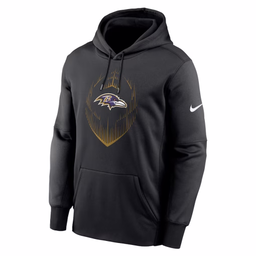 Baltimore Ravens Nike Icon Performance Pullover Hoodie – Black - Image 2