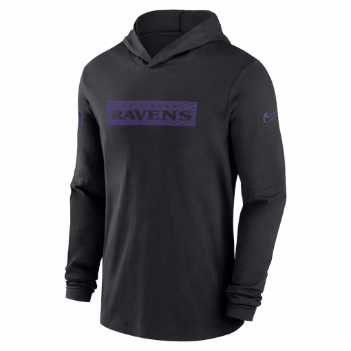 Baltimore Ravens Nike Sideline Hoodie Performance Long Sleeve T-Shirt – Black - Image 2