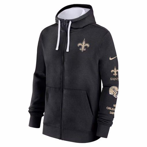 New Orleans Saints Nike Club Full-Zip Hoodie Jacket – Black - Image 2