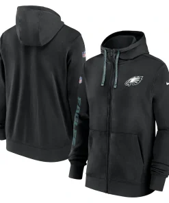 Men’s Philadelphia Eagles Nike Black 2024 Sideline Club Full-Zip Hoodie