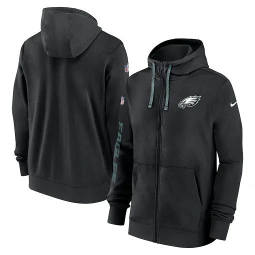 Men’s Philadelphia Eagles Nike Black 2024 Sideline Club Full-Zip Hoodie