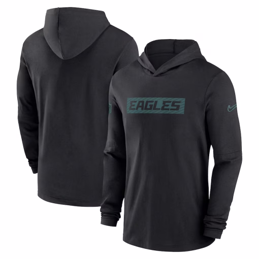 Men’s Philadelphia Eagles Nike Black Sideline Hoodie Performance Long Sleeve T-Shirt