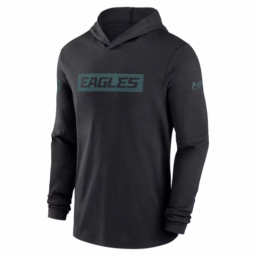 Men’s Philadelphia Eagles Nike Black Sideline Hoodie Performance Long Sleeve T-Shirt - Image 2
