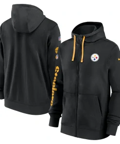 Men’s Pittsburgh Steelers Nike Black 2024 Sideline Club Full-Zip Hoodie