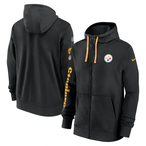 Men’s Pittsburgh Steelers Nike Black 2024 Sideline Club Full-Zip Hoodie
