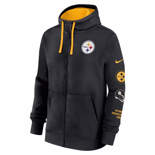 Men’s Pittsburgh Steelers Nike Black Club Full-Zip Hoodie Jacket - Image 2