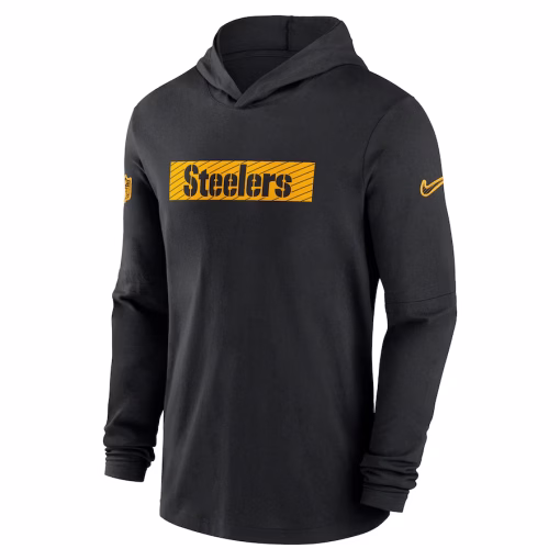 Men’s Pittsburgh Steelers Nike Black Sideline Hoodie Performance Long Sleeve T-Shirt - Image 2