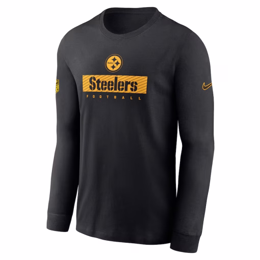 Men’s Pittsburgh Steelers Nike Black Sideline Performance Long Sleeve T-Shirt - Image 2