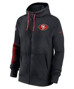Alternative view of San Francisco 49ers Nike 2024 Sideline Club Full-Zip Hoodie – Black