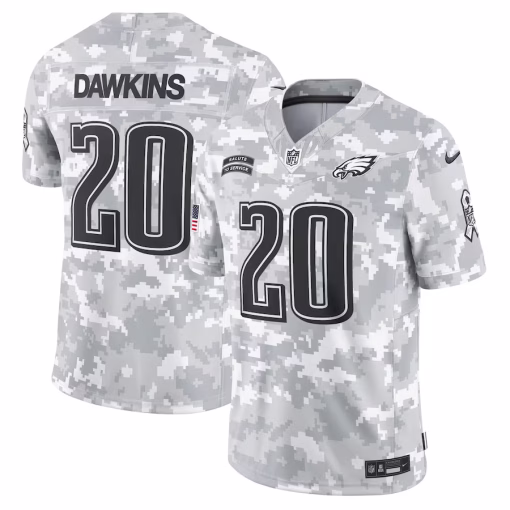Men’s Philadelphia Eagles Brian Dawkins Nike Arctic Camo 2024 Salute to Service Retired Player Limited Jersey