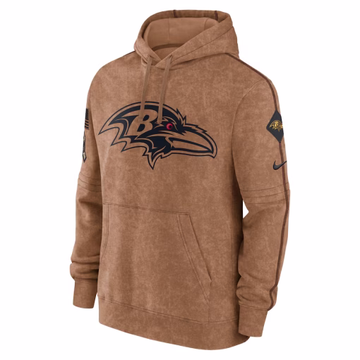 Men’s Nike Brown Baltimore Ravens Salute To Service Club Pullover Hoodie - Image 2
