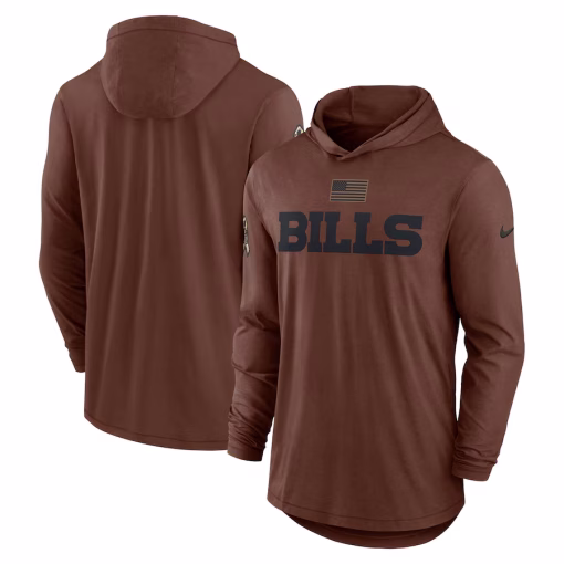 Men’s Nike Brown Buffalo Bills 2023 Salute To Service Lightweight Long Sleeve Hoodie T-Shirt