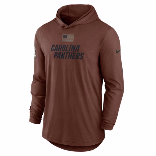 Men’s Nike Brown Carolina Panthers Salute To Service Lightweight Long Sleeve Hoodie T-Shirt - Image 2