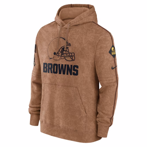 Men’s Nike Brown Cleveland Browns Salute To Service Club Pullover Hoodie - Image 2