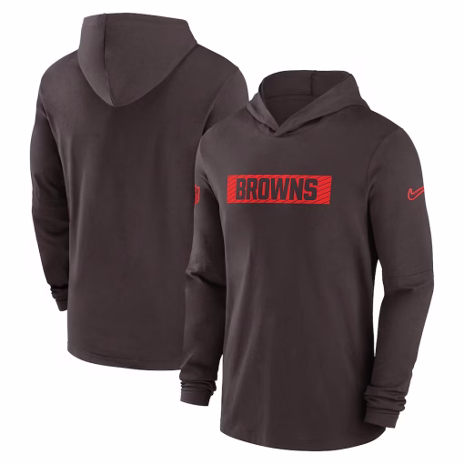 Cleveland Browns Nike Sideline Hoodie Performance Long Sleeve T-Shirt – Brown
