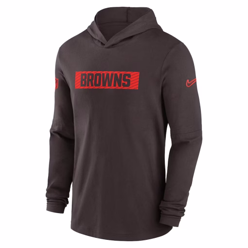 Cleveland Browns Nike Sideline Hoodie Performance Long Sleeve T-Shirt – Brown - Image 2