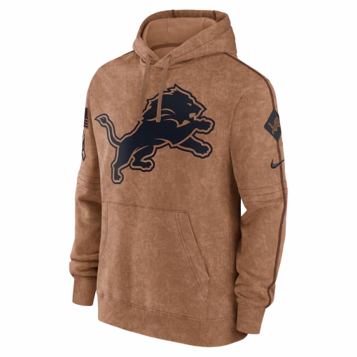 Men’s Nike Brown Detroit Lions Salute To Service Club Pullover Hoodie - Image 2