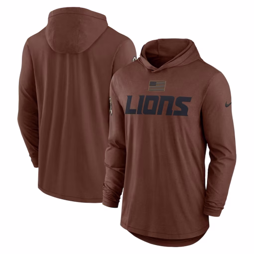 Men’s Nike Brown Detroit Lions Salute To Service Lightweight Long Sleeve Hoodie T-Shirt