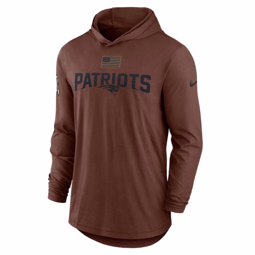 Men’s Nike Brown New England Patriots Salute To Service Lightweight Long Sleeve Hoodie T-Shirt - Image 2