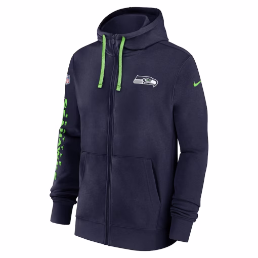 Seattle Seahawks Nike 2024 Sideline Club Full-Zip Hoodie – College Navy - Image 2