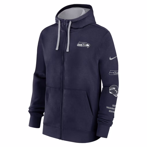 Seattle Seahawks Nike Club Full-Zip Hoodie Jacket – College Navy - Image 2