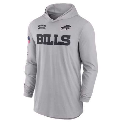 Buffalo Bills Nike 2024 Salute to Service Lightweight Performance Long Sleeve Hooded T-Shirt – Gray - Image 2
