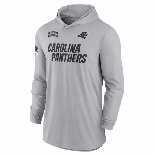 Carolina Panthers Nike 2024 Salute to Service Lightweight Performance Long Sleeve Hooded T-Shirt – Gray - Image 2