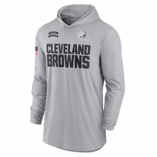 Cleveland Browns Nike 2024 Salute to Service Lightweight Performance Long Sleeve Hooded T-Shirt – Gray - Image 2