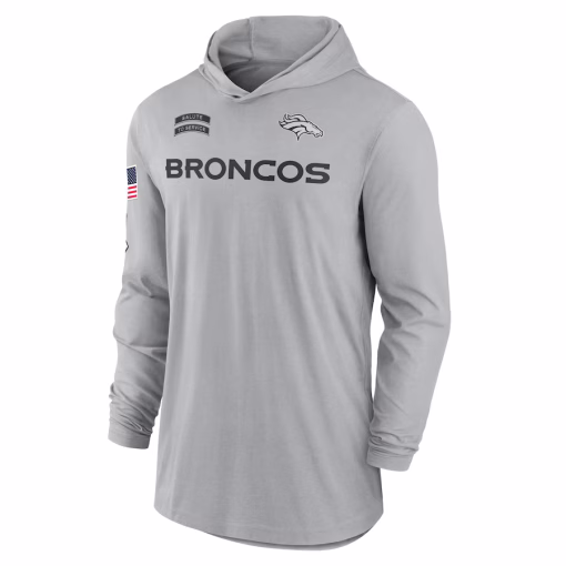 Denver Broncos Nike 2024 Salute to Service Lightweight Performance Long Sleeve Hooded T-Shirt – Gray - Image 2