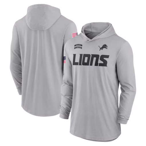 Detroit Lions Nike 2024 Salute to Service Lightweight Performance Long Sleeve Hooded T-Shirt – Gray