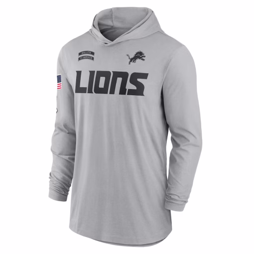 Detroit Lions Nike 2024 Salute to Service Lightweight Performance Long Sleeve Hooded T-Shirt – Gray - Image 2