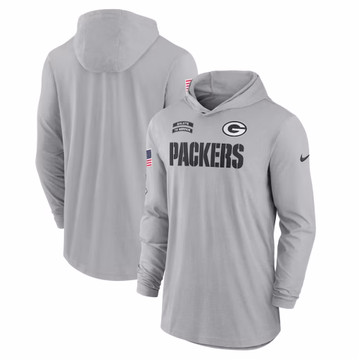 Men’s Green Bay Packers Nike Gray 2024 Salute to Service Lightweight Performance Long Sleeve Hooded T-Shirt