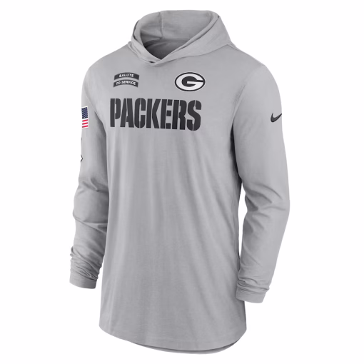 Men’s Green Bay Packers Nike Gray 2024 Salute to Service Lightweight Performance Long Sleeve Hooded T-Shirt - Image 2
