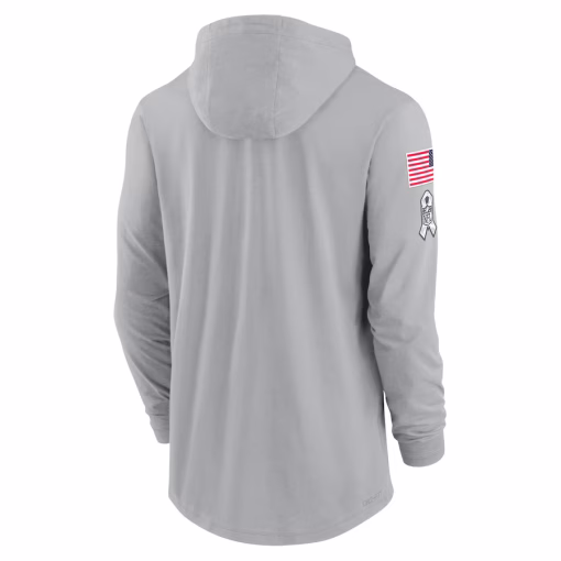 Men’s Green Bay Packers Nike Gray 2024 Salute to Service Lightweight Performance Long Sleeve Hooded T-Shirt - Image 3