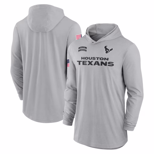Houston Texans Nike 2024 Salute to Service Lightweight Performance Long Sleeve Hooded T-Shirt – Gray