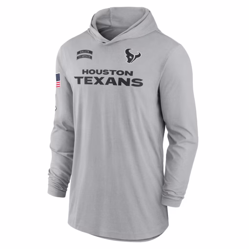 Houston Texans Nike 2024 Salute to Service Lightweight Performance Long Sleeve Hooded T-Shirt – Gray - Image 2