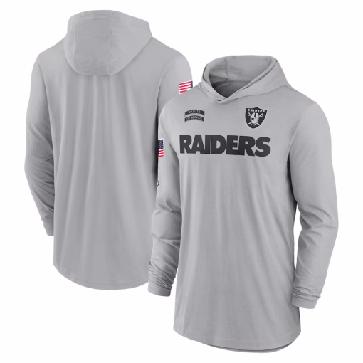 Las Vegas Raiders Nike 2024 Salute to Service Lightweight Performance Long Sleeve Hooded T-Shirt – Gray