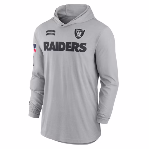 Las Vegas Raiders Nike 2024 Salute to Service Lightweight Performance Long Sleeve Hooded T-Shirt – Gray - Image 2
