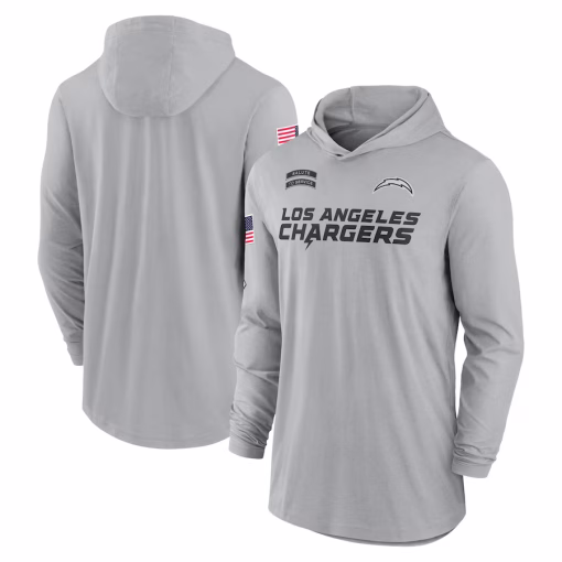 Los Angeles Chargers Nike 2024 Salute to Service Lightweight Performance Long Sleeve Hooded T-Shirt – Gray